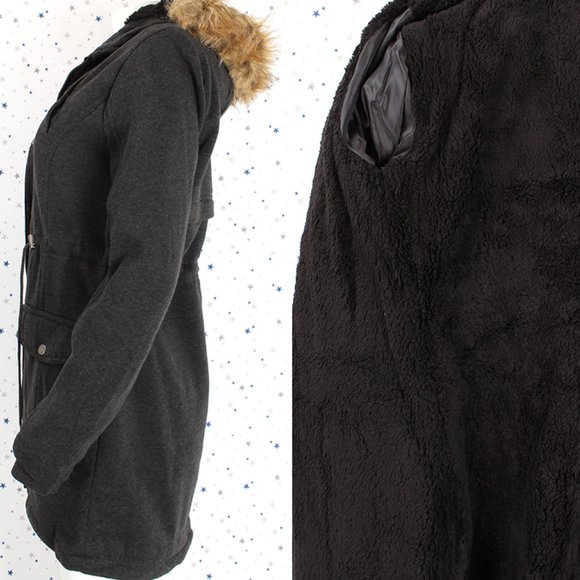 Fur Lined Anorak Hooded Fleece Coat Jacket Char. - Picture 5 of 10